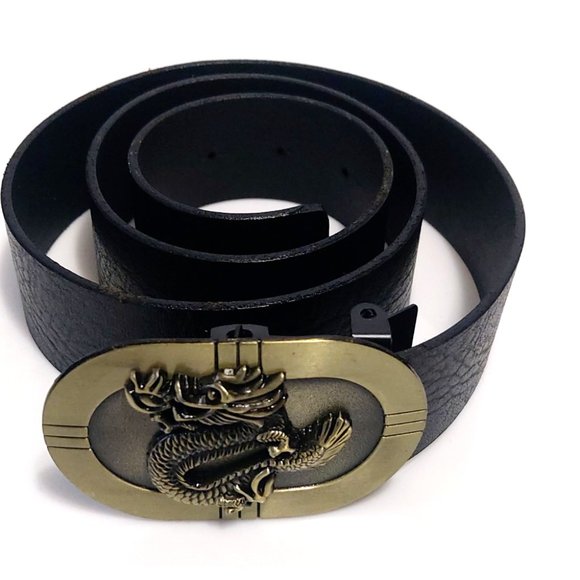 evgothicjewelry Dark Brown Leather Dragon Design Size M Belt - Picture 2 of 8